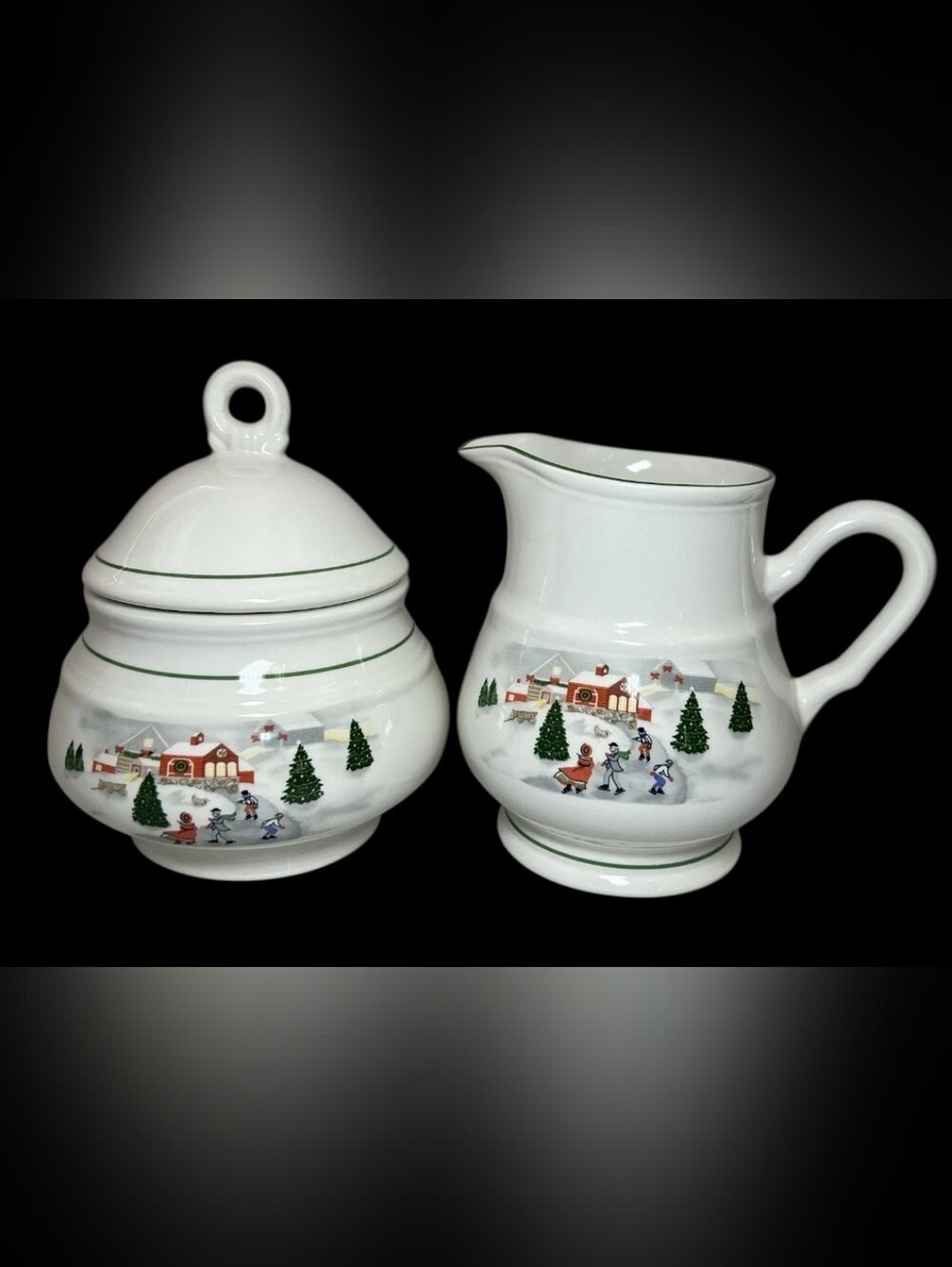 Sango "Silent Night" Sugar (w/ Lid) and Creamer Set Joan Luntz Korea VTG